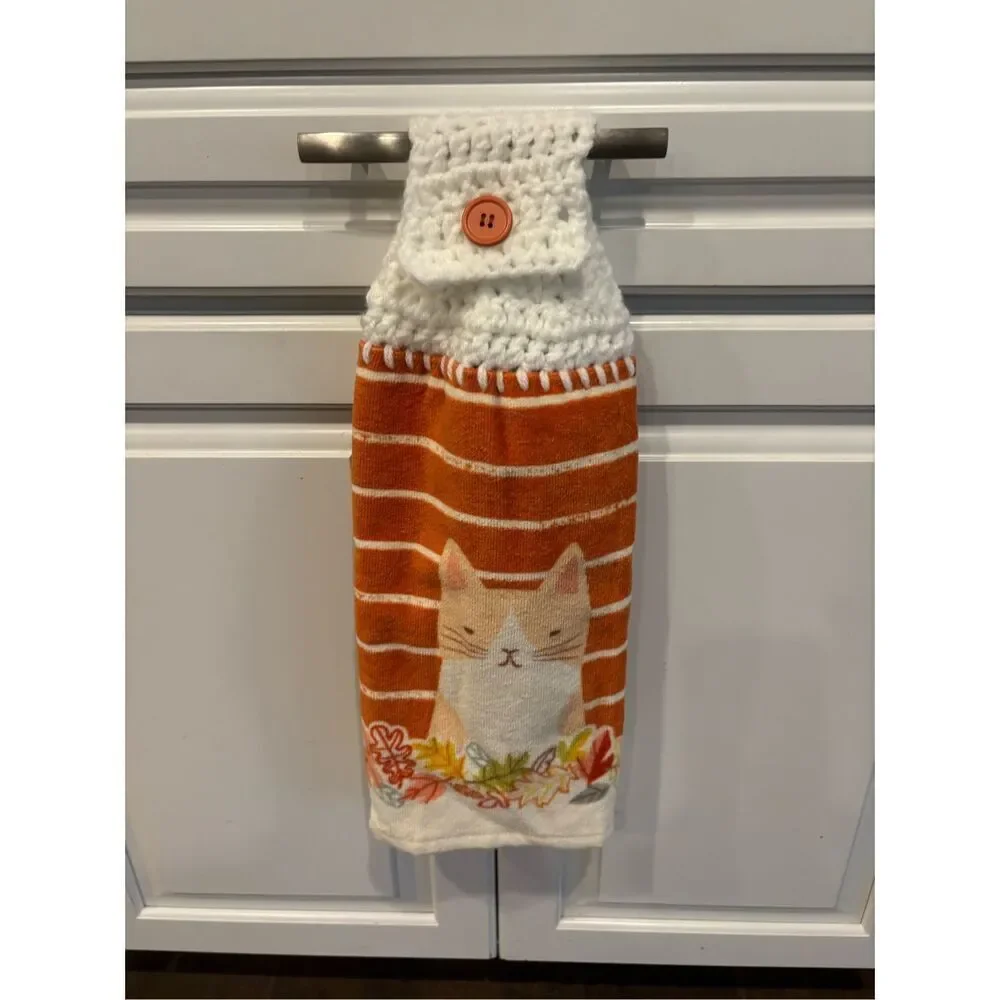 Crochet Top Kitchen towels- Fall cat